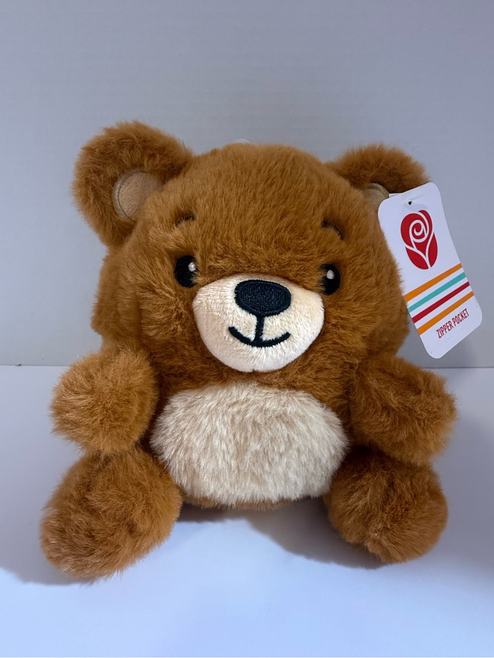 American Greetings Plush Fat Brown Bear With Zipper Pocket Hide Pouch 6" NWT